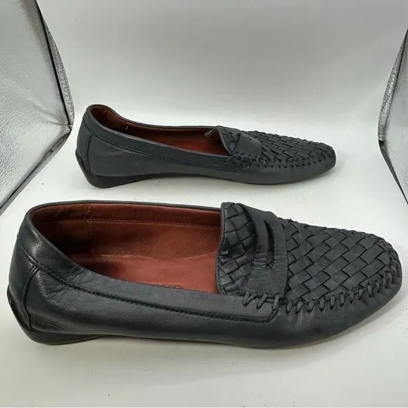 ROBERT ZUR MENS SHOES BLACK 9 leather woven loafers slip one driving luxury