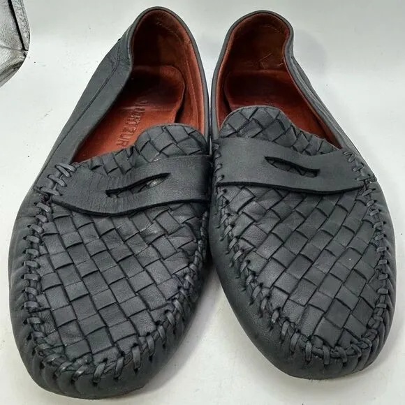 ROBERT ZUR MENS SHOES BLACK 9 leather woven loafers slip one driving luxury