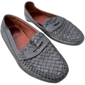 ROBERT ZUR MENS SHOES BLACK 9 leather woven loafers slip one driving luxury