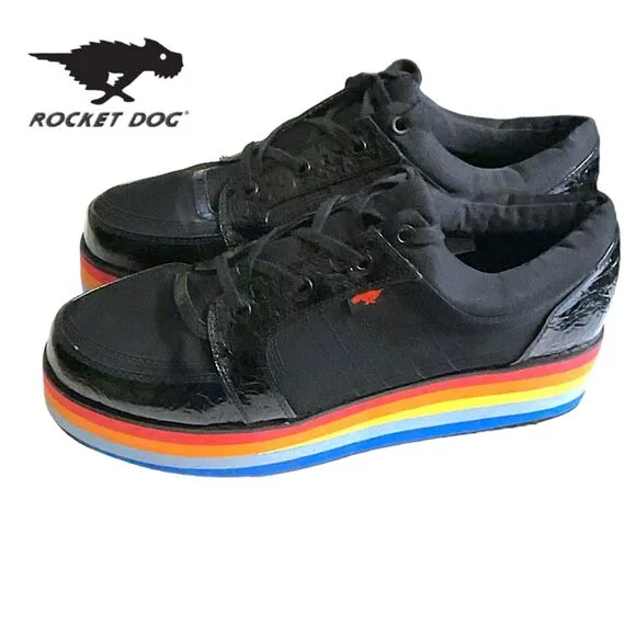 Rocket Dog Shoes Women's 11M Black Rainbow Platform Wedge Creepers Sneaker