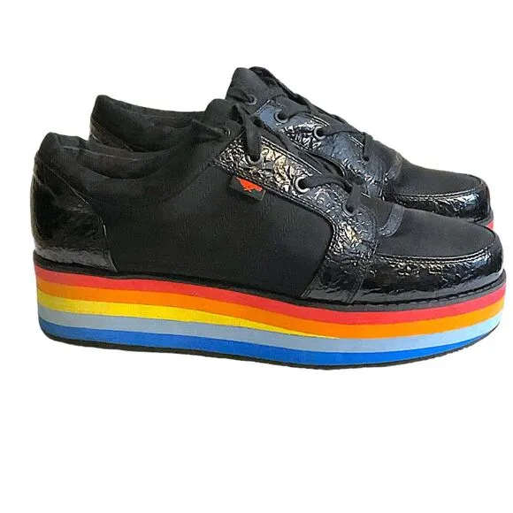 Rocket Dog Shoes Women's 11M Black Rainbow Platform Wedge Creepers Sneaker