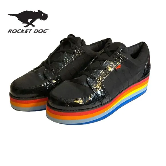 Rocket Dog Shoes Women's 11M Black Rainbow Platform Wedge Creepers Sneaker