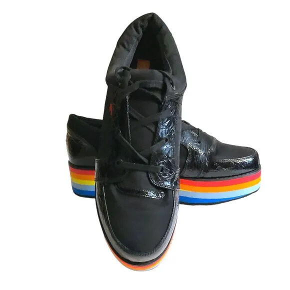 Rocket Dog Shoes Women's 11M Black Rainbow Platform Wedge Creepers Sneaker