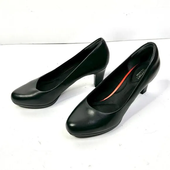 Rockport Pumps Women 9W Black Leather Total Motion Leah Shoes Classic Preppy NEW
