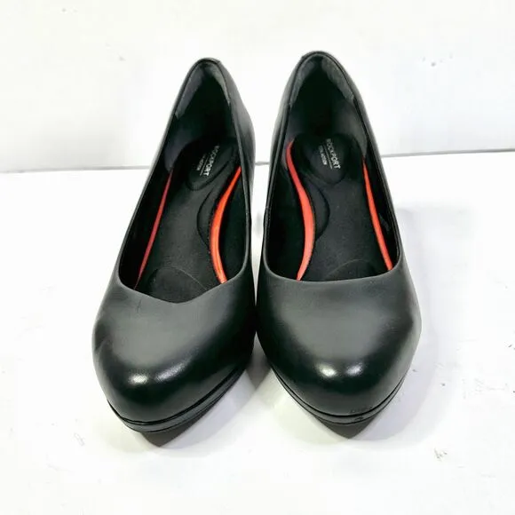 Rockport Pumps Women 9W Black Leather Total Motion Leah Shoes Classic Preppy NEW