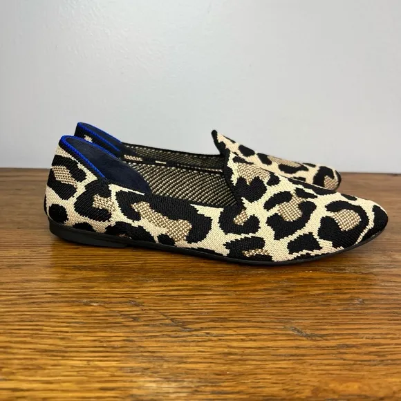 Rothy's Size 6 • Tan-Black Animal Print Slip On Shoes.