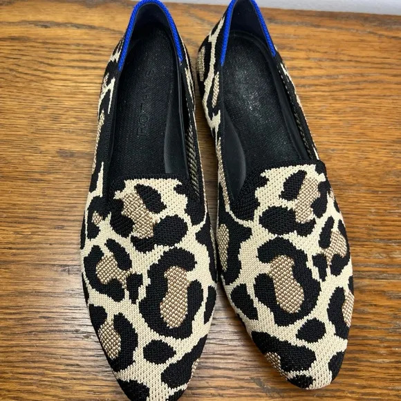 Rothy's Size 6 • Tan-Black Animal Print Slip On Shoes.