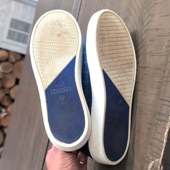 Rothy’s The Original Slip On Sneaker Blue Indigo Gingham Retired Shoes Sz 8