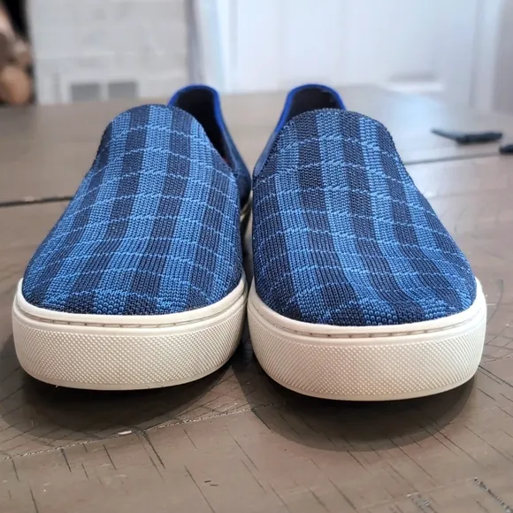 Rothy’s The Original Slip On Sneaker Blue Indigo Gingham Retired Shoes Sz 8