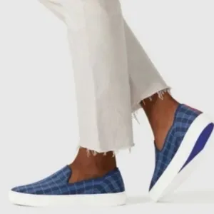 Rothy’s The Original Slip On Sneaker Blue Indigo Gingham Retired Shoes Sz 8
