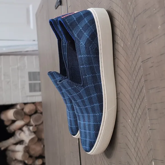 Rothy’s The Original Slip On Sneaker Blue Indigo Gingham Retired Shoes Sz 8