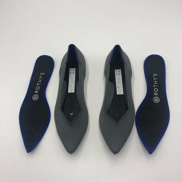 Rothys The Point Classic Cloud Grey Birdseye Flat Shoes Size 8