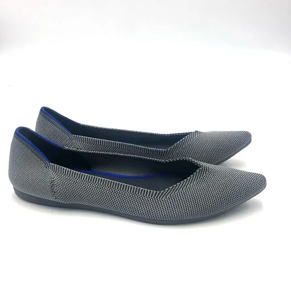 Rothys The Point Classic Cloud Grey Birdseye Flat Shoes Size 8