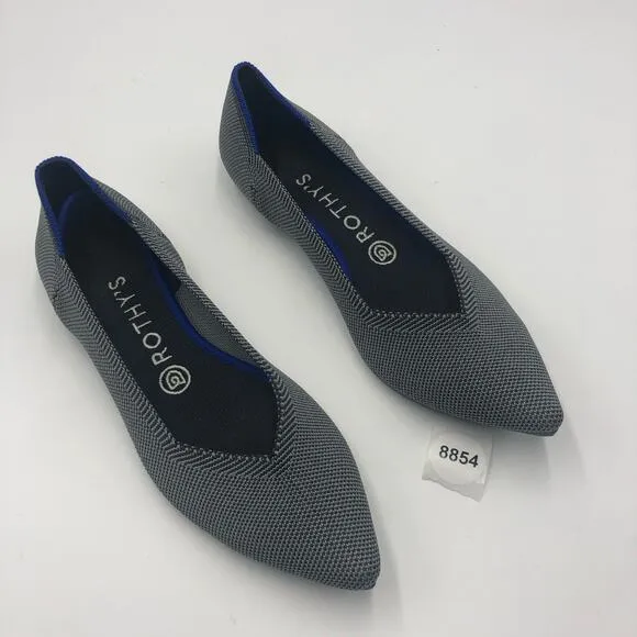 Rothys The Point Classic Cloud Grey Birdseye Flat Shoes Size 8