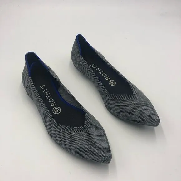 Rothys The Point Classic Cloud Grey Birdseye Flat Shoes Size 8