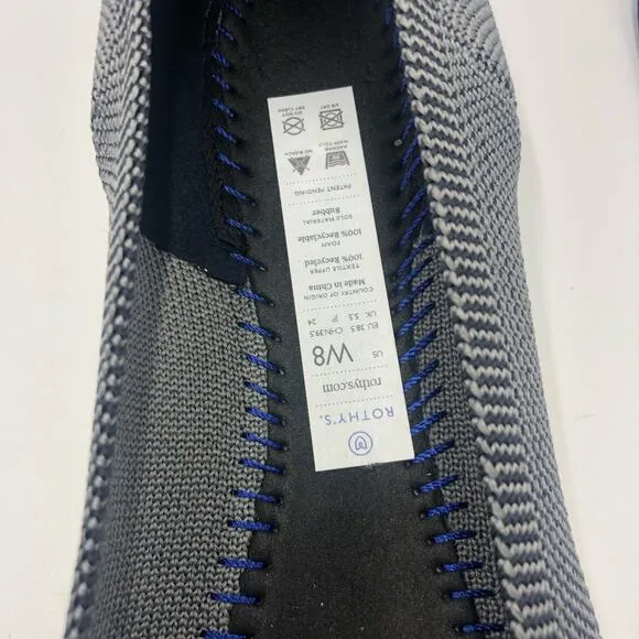 Rothys The Point Classic Cloud Grey Birdseye Flat Shoes Size 8