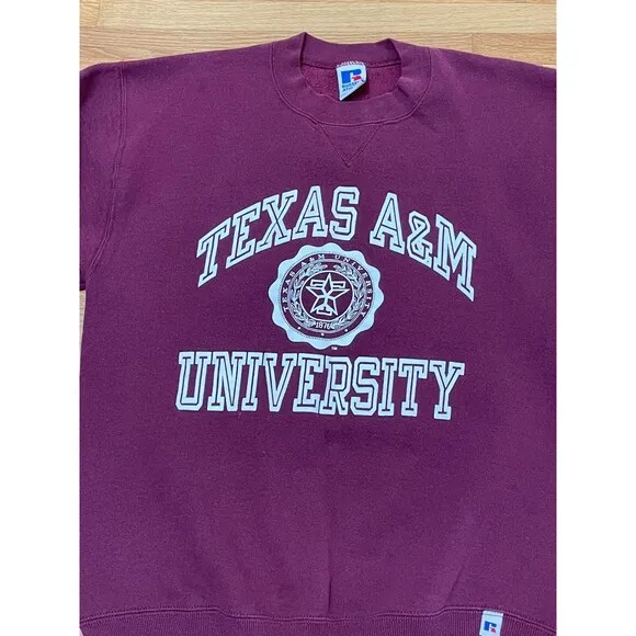 Russell Athletic Men's Sweatshirt Pullover Texas A&amp;M Aggies M Maroon Vintage