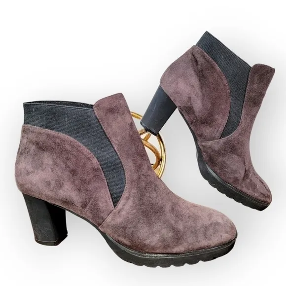 Sacha London Suede Booties with Heels Slip on Chelsea Boots Size 7.5