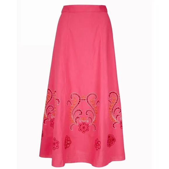 Sachin &amp; Babi -NWT- Colleen Embroidered Skirt Fuchsia Sz:6 Ret$495 *BEAUTIFUL*