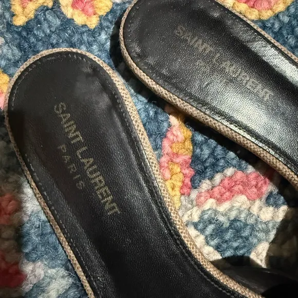 Saint Laurent Black and Tan Woven Leather Sandals