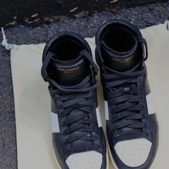 Saint Laurent Men's Black and White High-Top Sneakers