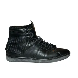 Saint Laurent Womens Court Classic Leather Fringe High Top Sneakers 36.5 Black