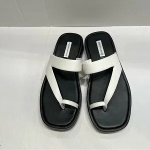 SAKS FIFTH AVENUE Round Toe-Strap Platform Leather Sandals Black &amp; White 8.5 NIB