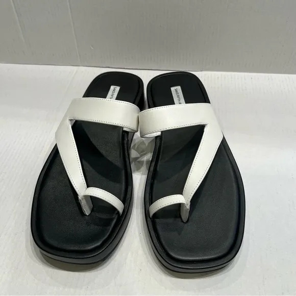 SAKS FIFTH AVENUE Round Toe-Strap Platform Leather Sandals Black &amp; White 8.5 NIB