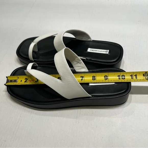 SAKS FIFTH AVENUE Round Toe-Strap Platform Leather Sandals Black &amp; White 8.5 NIB