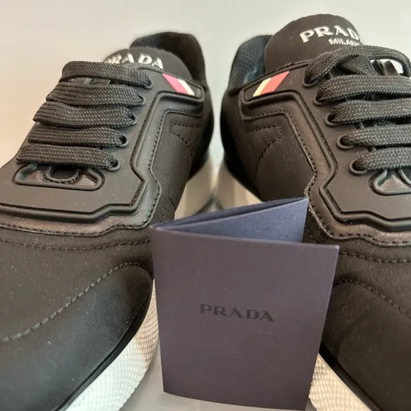 SALE PRADA Womens Trainers Shoes Black Size EU 39 with Original Box