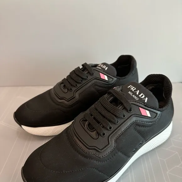 SALE PRADA Womens Trainers Shoes Black Size EU 39 with Original Box