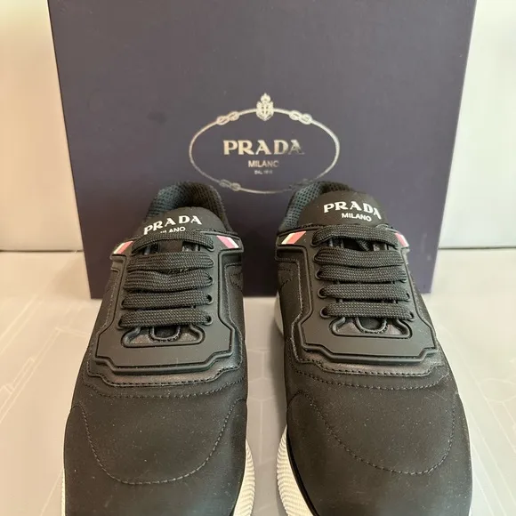 SALE PRADA Womens Trainers Shoes Black Size EU 39 with Original Box