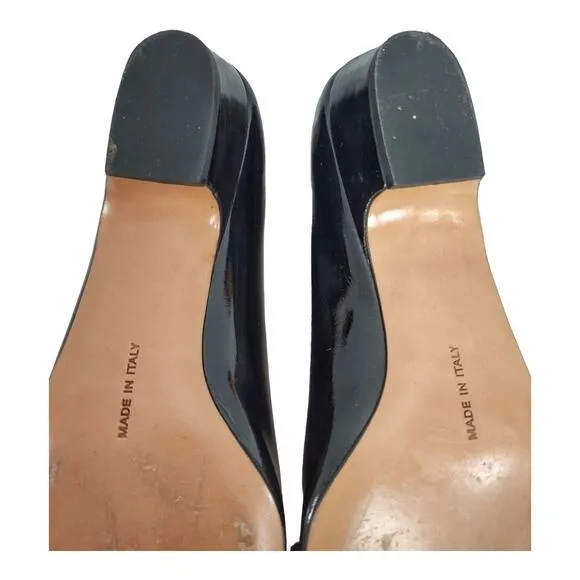 SALVATORE FERRAGAMO Black Patent Leather Vara Bow Shoes Size 8 Classic Preppy