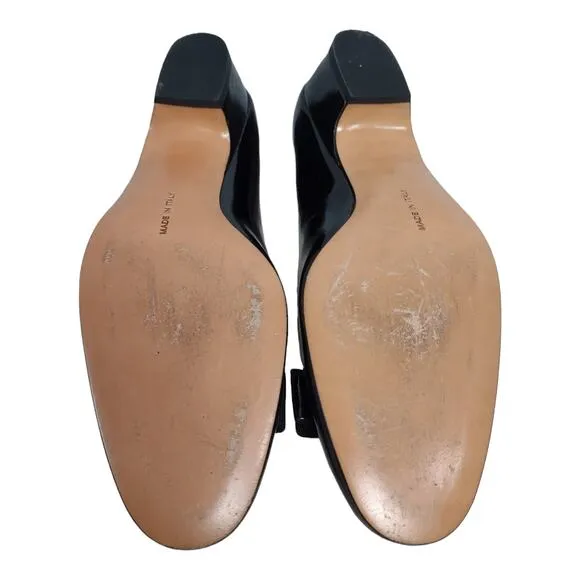 SALVATORE FERRAGAMO Black Patent Leather Vara Bow Shoes Size 8 Classic Preppy