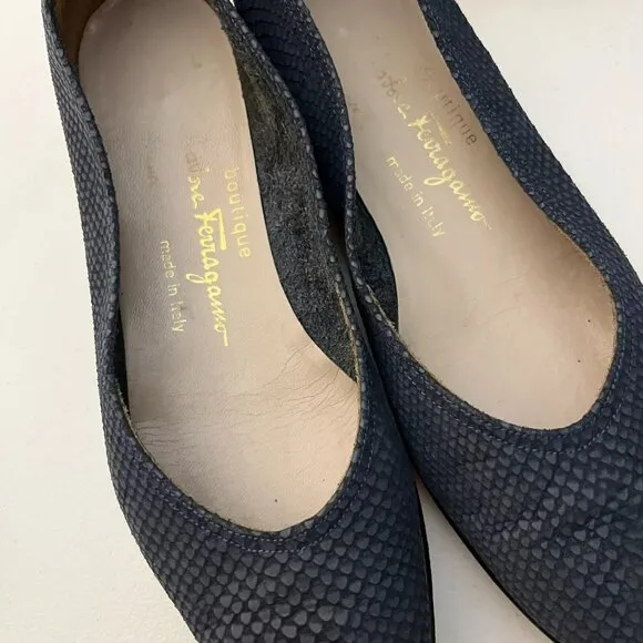 Salvatore Ferragamo Boutique Slip On Shoes Leather Reptile Print Made‎ Italy 6 M