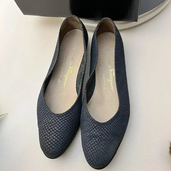 Salvatore Ferragamo Boutique Slip On Shoes Leather Reptile Print Made‎ Italy 6 M