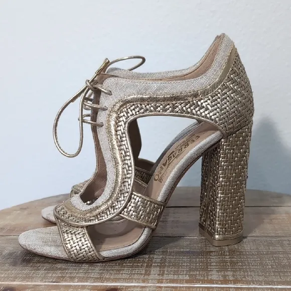 Salvatore Ferragamo Edith Gold Sandals Size 6.5