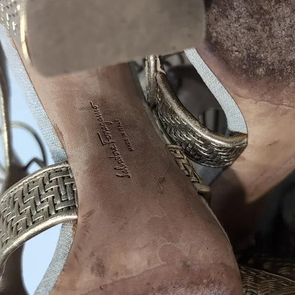 Salvatore Ferragamo Edith Gold Sandals Size 6.5