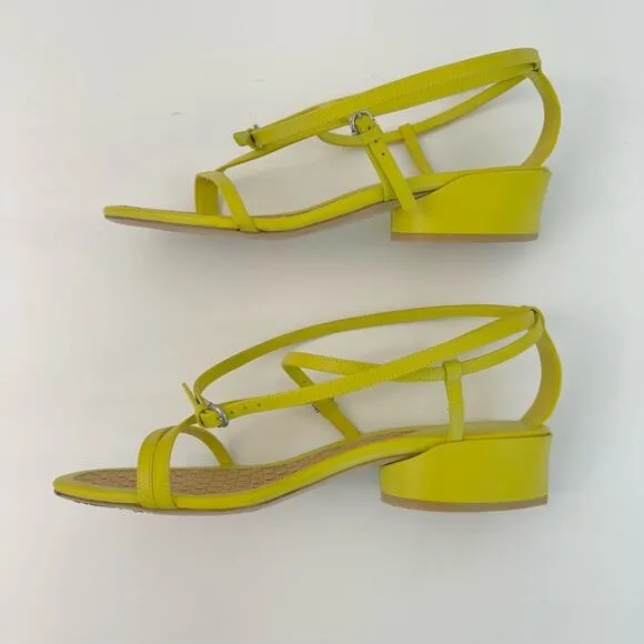 Salvatore Ferragamo Egadi 30 Sandals Block Heel Strappy Yellow Leather US 8