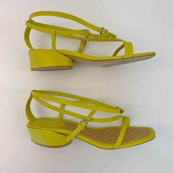 Salvatore Ferragamo Egadi 30 Sandals Block Heel Strappy Yellow Leather US 8