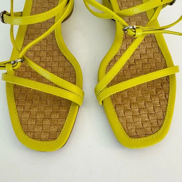 Salvatore Ferragamo Egadi 30 Sandals Block Heel Strappy Yellow Leather US 8