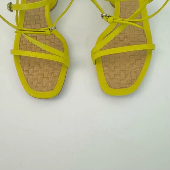 Salvatore Ferragamo Egadi 30 Sandals Block Heel Strappy Yellow Leather US 8