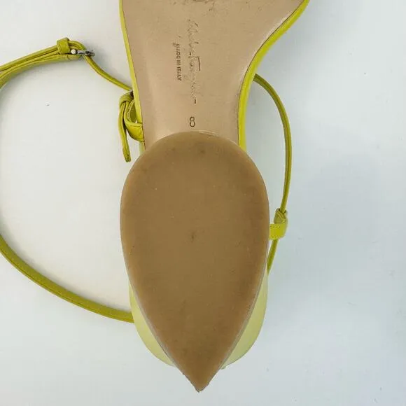 Salvatore Ferragamo Egadi 30 Sandals Block Heel Strappy Yellow Leather US 8