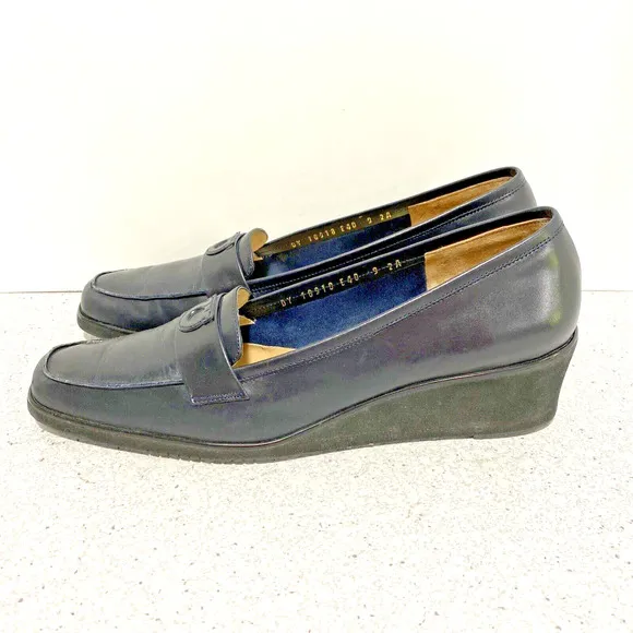 Salvatore Ferragamo Pumps Wedge Heel Black Leather Classic 9AA Shoes Loafers