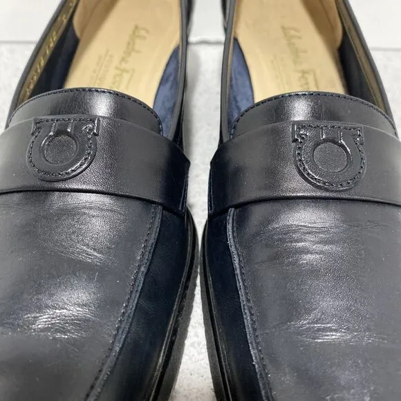 Salvatore Ferragamo Pumps Wedge Heel Black Leather Classic 9AA Shoes Loafers