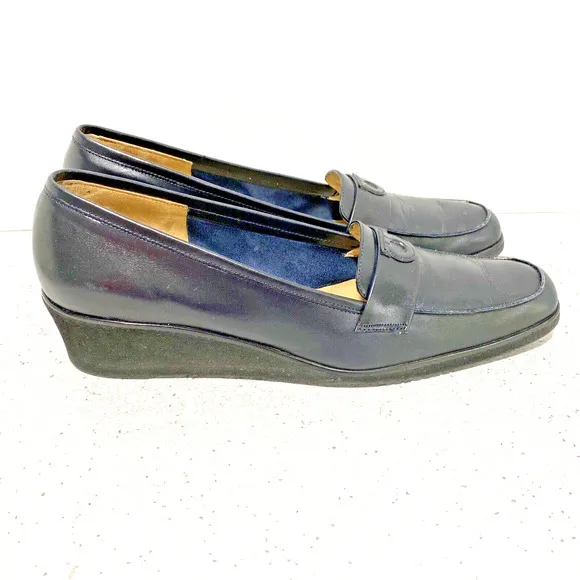 Salvatore Ferragamo Pumps Wedge Heel Black Leather Classic 9AA Shoes Loafers