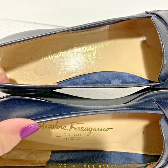 Salvatore Ferragamo Pumps Wedge Heel Black Leather Classic 9AA Shoes Loafers