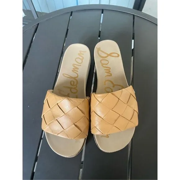 Sam Edelman Adaley Camel Brown Woven Slide Sandals Shoes Size 9M