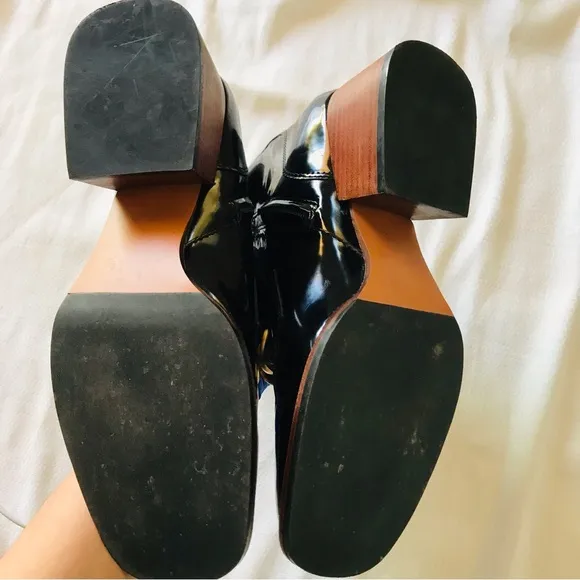 Sam Edelman Black Leather Ankle Boots with Gold Chain