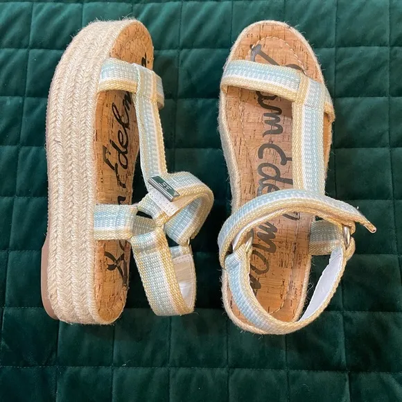 Sam Edelman Blue and Tan Platform sandals